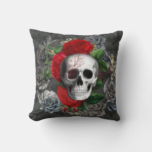 Gothic Skull Red Gray Rose Blumendesign Kissen