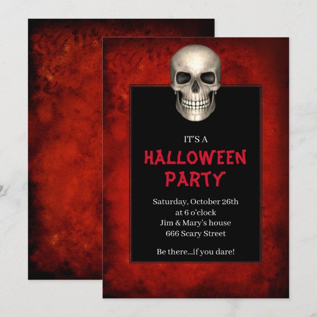 Gothic Skull Red Grunge Halloween-Party Einladung (Vorne/Hinten)