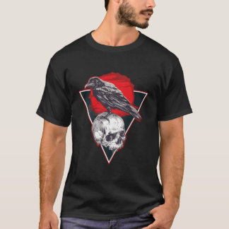 Gothic Skull Red Moon Black Crow T-Shirt