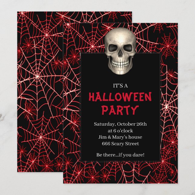 Gothic Skull Red Spider Web-Halloween-Party Einladung (Vorne/Hinten)