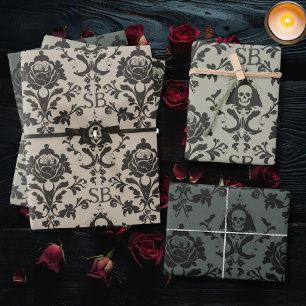 Gothic Skull & Rose Dark Viktorianisch Damask Must Geschenkpapier Set