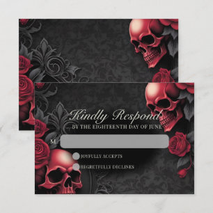 Gothic Skull & Rose Elegante Dunkle Hochzeit RSVP Karte