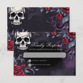 Gothic Skull & Rose Elegante Dunkle Hochzeit RSVP Karte