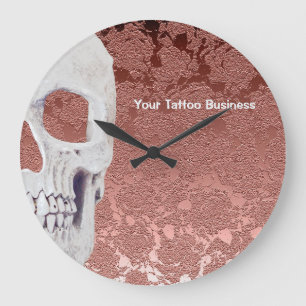 Gothic Skull Rose Gold White Modern Elegant Floral Große Wanduhr