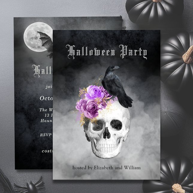 Gothic Skull Rose Halloween-Party Einladung (Von Creator hochgeladen)