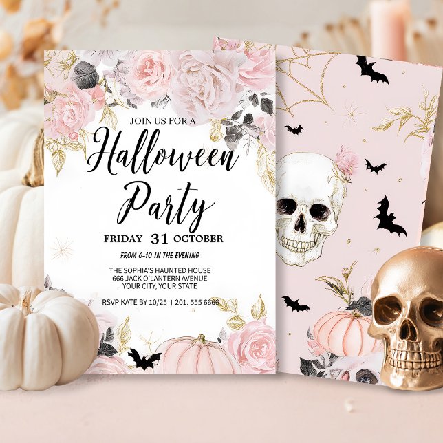 Gothic Skull & Rose Halloween-Party Einladung (Von Creator hochgeladen)