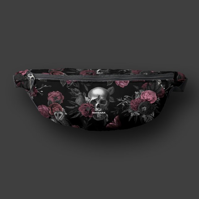 Gothic Skull Rose Owl Burgundy Pink Elegant Bauchtasche (Gothic Skull Rose Owl Burgundy Pink Elegant Fanny Pack
)