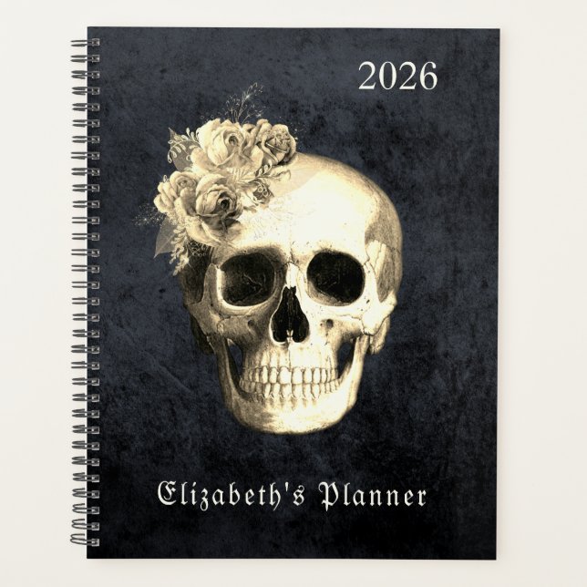 Gothic Skull-Rose Personalisiert 2026 Planer (Vorderseite)