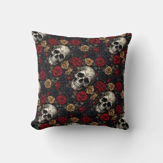 Gothic Skull & Rose Throw Kissen (Vorderseite)