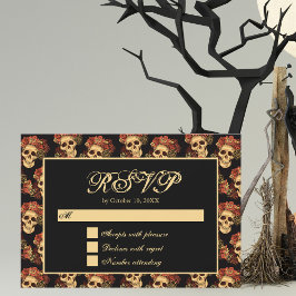 Gothic Skull Rote Rose Black Halloween Hochzeit RSVP Karte