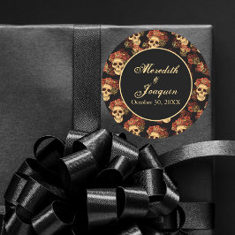 Gothic Skull Rote Rose Black Halloween Hochzeit Runder Aufkleber