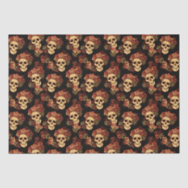 Gothic Skull Rote Rose Black Halloween Muster Seidenpapier