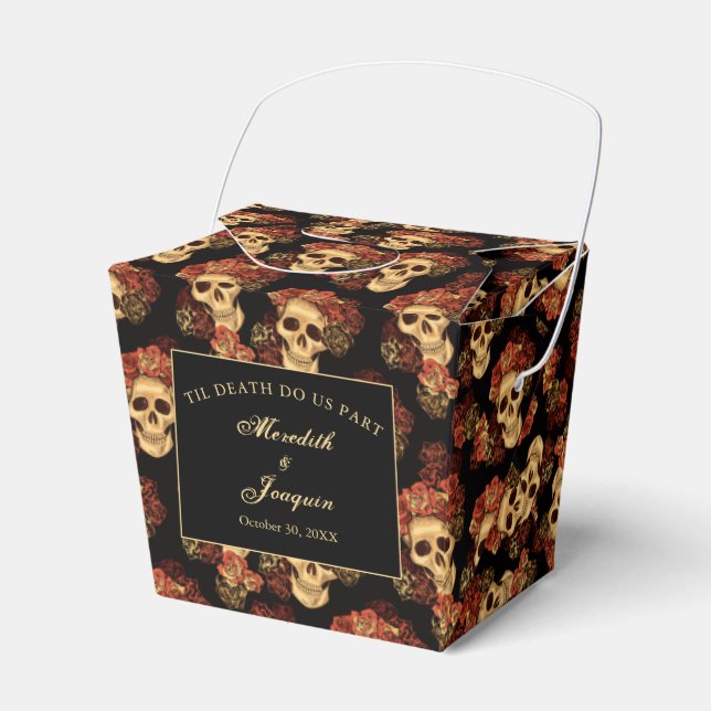 Gothic Skull Rote Rose Custom Black Wedding Fortun Geschenkschachtel (Vorderseite)