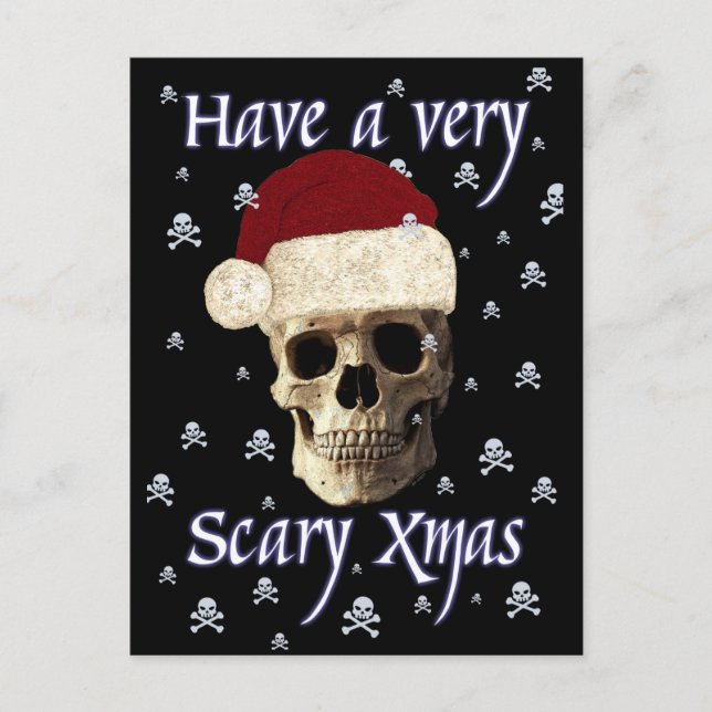 Gothic Skull Scary Christmas Quirky Xmas Hat Funny Postkarte (Vorderseite)