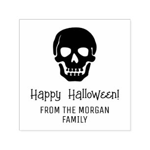 Gothic Skull Silhouette Happy Halloween Name Permastempel