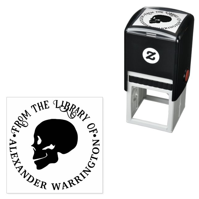 Gothic Skull Skeleton "aus der Bibliothek" Buch Permastempel (Beispiel)