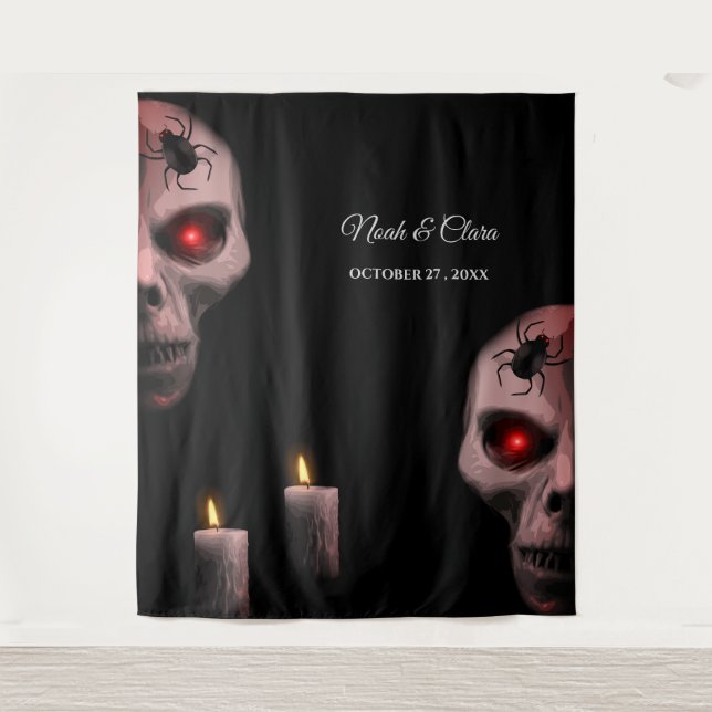 Gothic Skull Spider Candle - Dark Moody Halloween Wandteppich (Vorderseite)