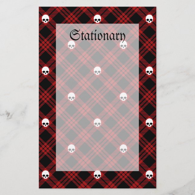 Gothic Skull Tartan Kariert Briefpapier (Vorderseite)