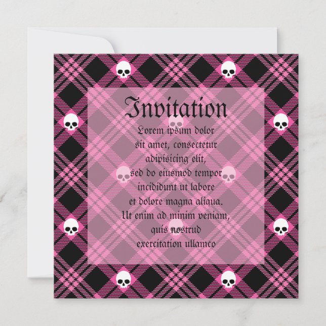 Gothic Skull Tartan Kariert Einladung (Vorderseite)