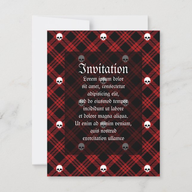 Gothic Skull Tartan Kariert Einladung (Vorderseite)