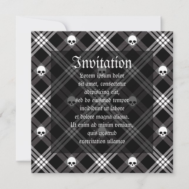 Gothic Skull Tartan Kariert Einladung (Vorderseite)