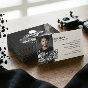 Gothic Skull Tattoo Artist Studio Foto QR Code Visitenkarte