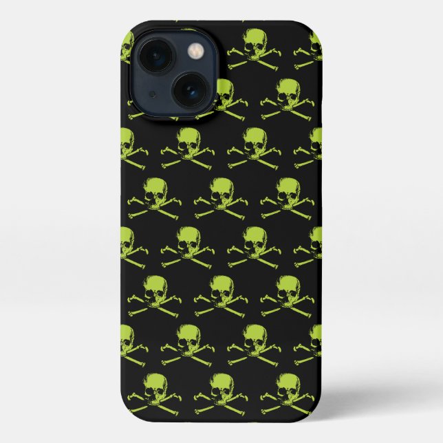 Gothic Skull und Crossbones Muster grün iPhone Hülle (Rückseite)