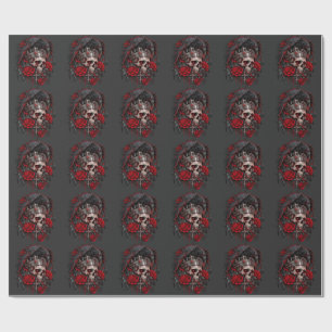 Gothic Skull und rote Rosen Geschenkpapier - Dunke