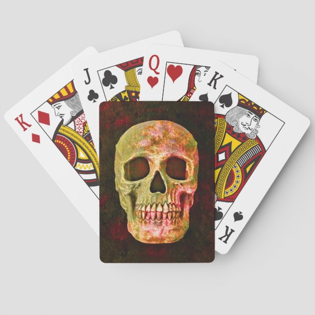 Gothic Skull Vintag Retro Red Green Beängstigend Spielkarten (Rückseite)
