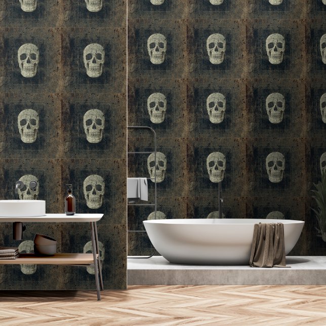 Gothic Skull Vintag Sepia Schwarze Grunge Textur Tapete (Badezimmer)