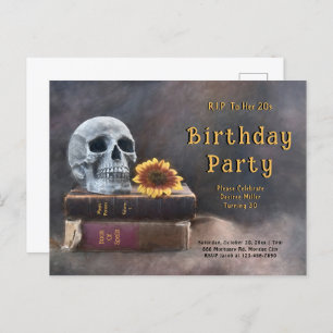 Gothic Skull Vintages Buch Sonnenblumen RIP zu ihr Einladungspostkarte
