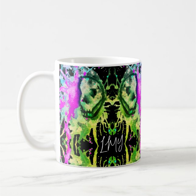 Gothic Skull Wassercolor Halloween Neon Art Kaffeetasse (Links)