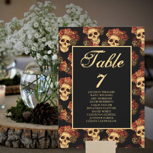 Gothic Skull Wedding Names Black Tischnummer Card