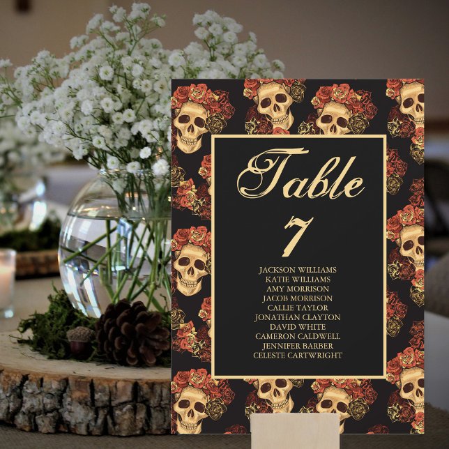 Gothic Skull Wedding Names Black Tischnummer Card (Von Creator hochgeladen)