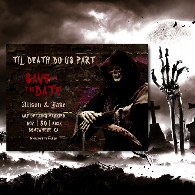 Gothic Skull Wedding rettet das Datum Ankündigungspostkarte (Von Creator hochgeladen)