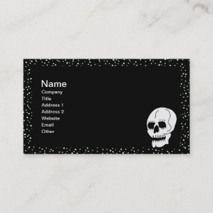 Gothic Skull White Polka Dot Border on Black Visitenkarte
