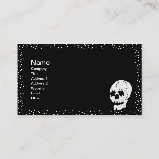 Gothic Skull White Polka Dot Border on Black Visitenkarte (Vorderseite)