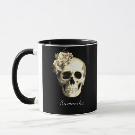 Gothic Skull White Roses Personalisiert Tasse
