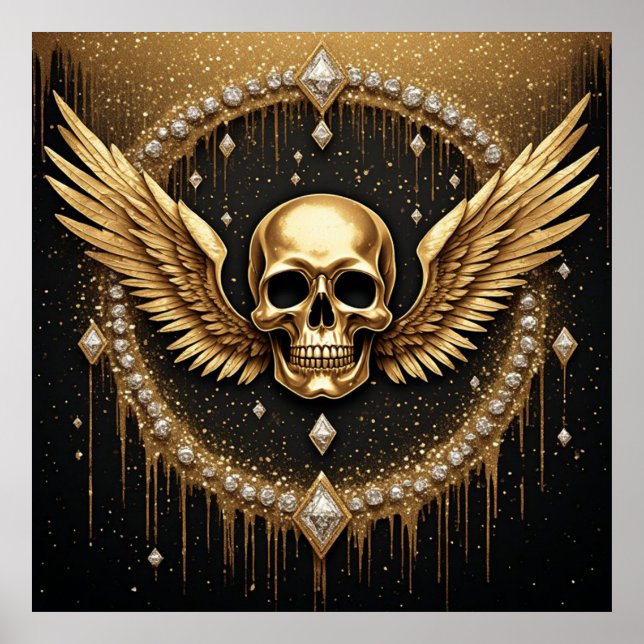💎 Gothic Skull Wings Logo Für Alternative Geschen Poster (Vorne)