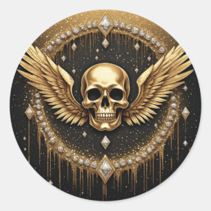 💎 Gothic Skull Wings Logo Für Alternative Geschen Runder Aufkleber