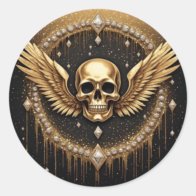 💎 Gothic Skull Wings Logo Für Alternative Geschen Runder Aufkleber (Vorderseite)
