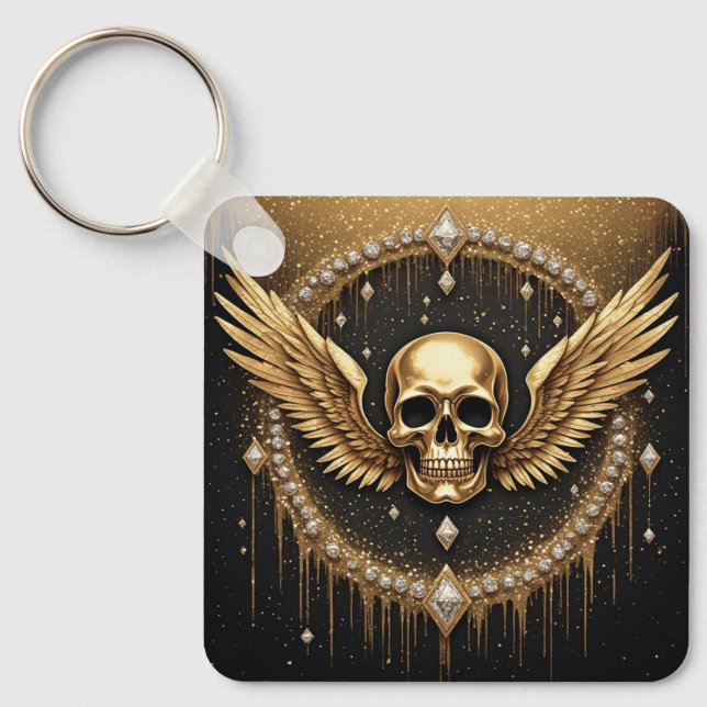 💎 Gothic Skull Wings Logo Für Alternative Geschen Schlüsselanhänger (Vorderseite)