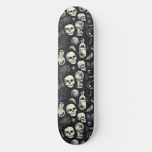 Gothic Skulls Black Cats and Spiders Skateboard (Vorderseite)