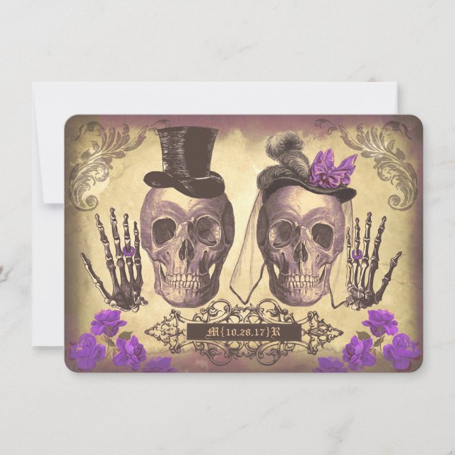 Gothic Skulls Day of the Dead Save the Date Cards (Vorderseite)