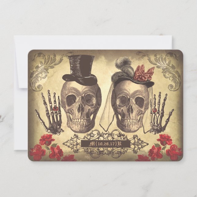 Gothic Skulls Day of the Dead Save the Date Cards (Vorderseite)