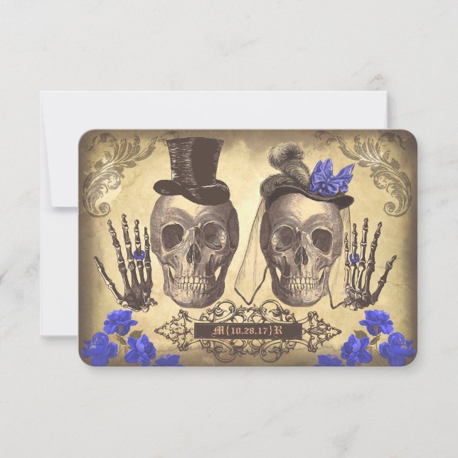 Gothic Skulls Day of the Dead Wedding RSVP cards (Vorderseite)