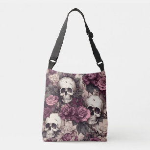 Gothic Skulls Fall Florals Dark Halloween Tragetaschen Mit Langen Trägern