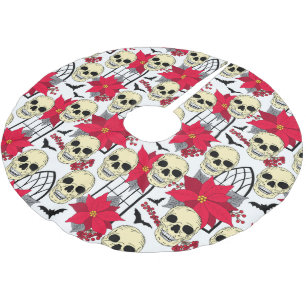 Gothic Skulls Fledermäuse und Blume Goth Polyester Weihnachtsbaumdecke