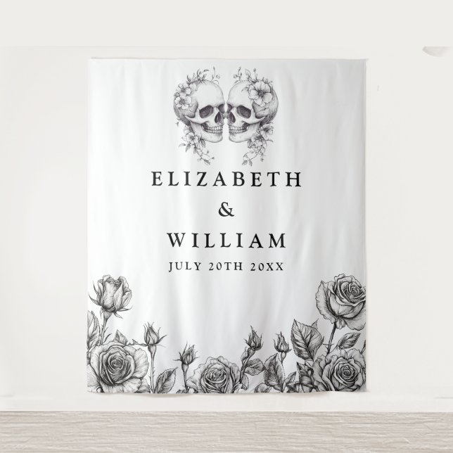 Gothic Skulls Floral Foto Stand Hintergrund Wandteppich (Vorderseite)