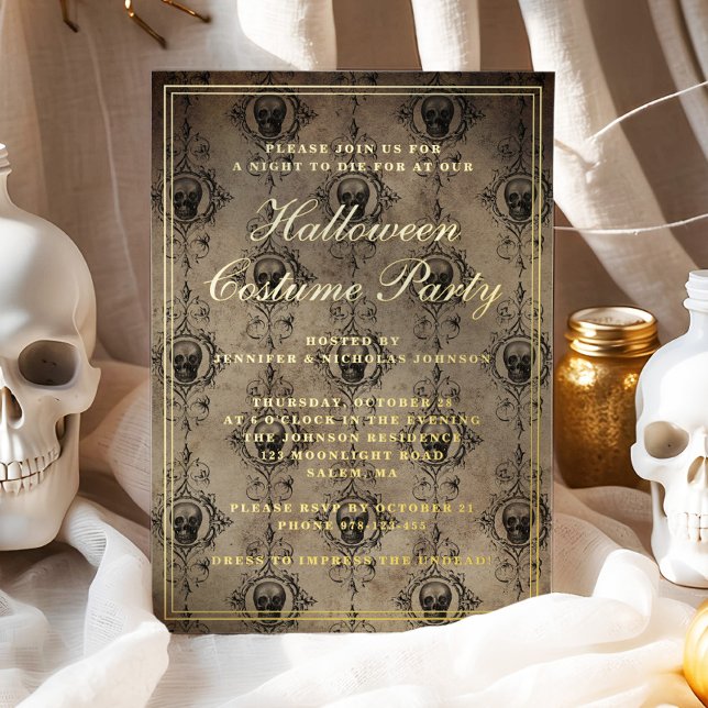 Gothic Skulls Halloween Costume Party Folieneinladung (Gothic Skulls Halloween Costume Party Foil Invitation)